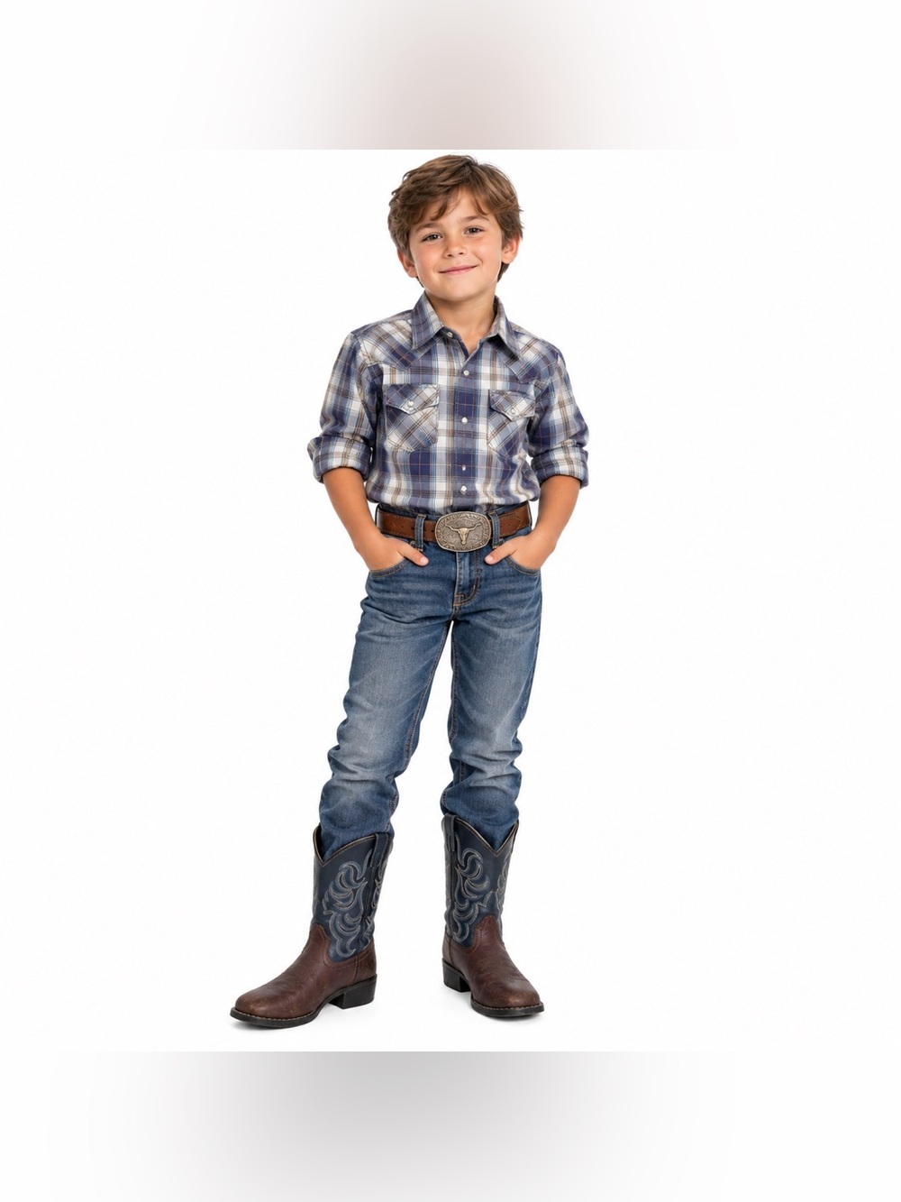 Cody James Youth 4 D Western Cowboy Boots Brown Blue Leather